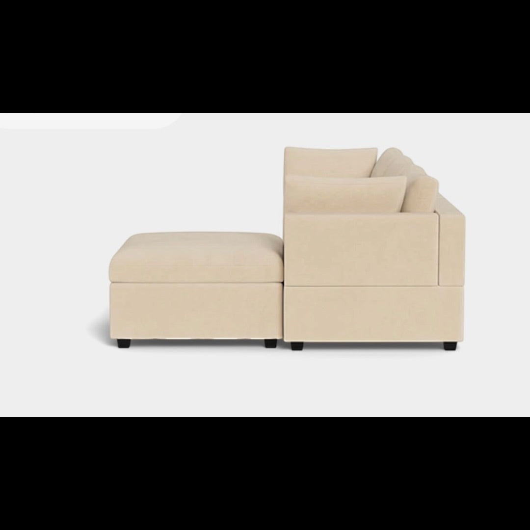 Albany Park Kova Box Cushion 4 Piece L Shape Sofa Sectional in Almond Performance Velvet