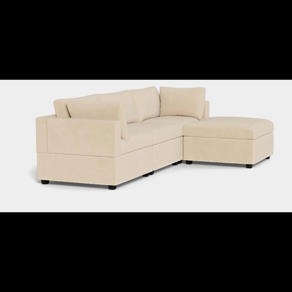 Albany Park Kova Box Cushion 4 Piece L Shape Sofa Sectional in Almond Performance Velvet