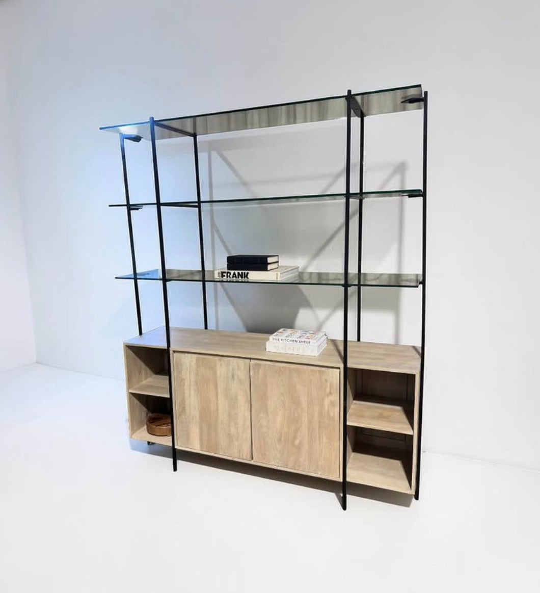 Four Hands Elena Sideboard and Hutch w/ Glass Shelves in Mango Wood
