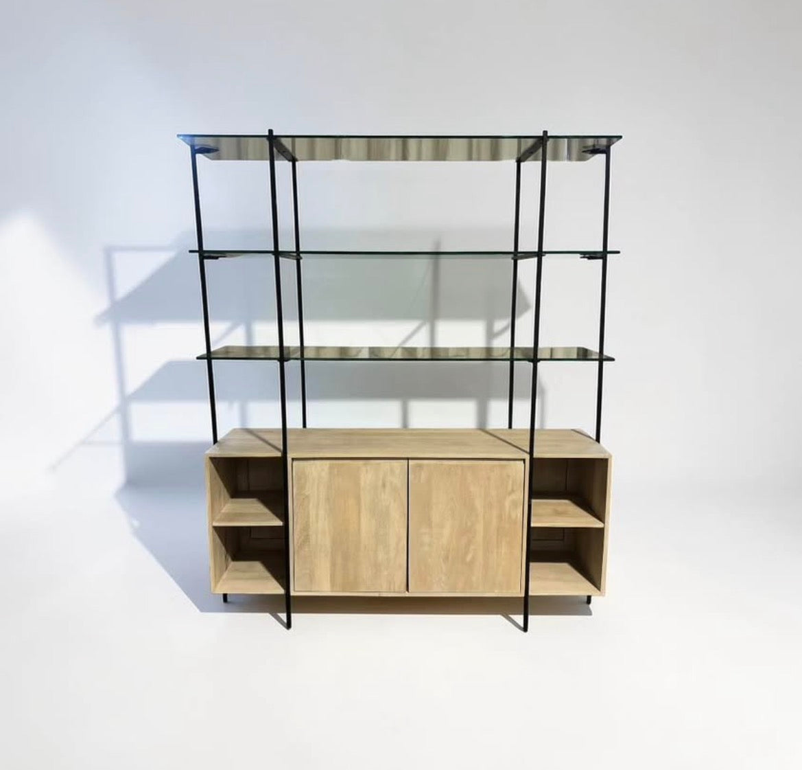Four Hands Elena Sideboard and Hutch w/ Glass Shelves in Mango Wood
