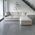 Room & Board 91” Linger Deep 43” seating, 2 Piece, Reversible Chaise Sofa Sectional. Heavy Down Blend Cushions in Declan Ivory