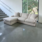 Room & Board 91” Linger Deep 43” seating, 2 Piece, Reversible Chaise Sofa Sectional. Heavy Down Blend Cushions in Declan Ivory