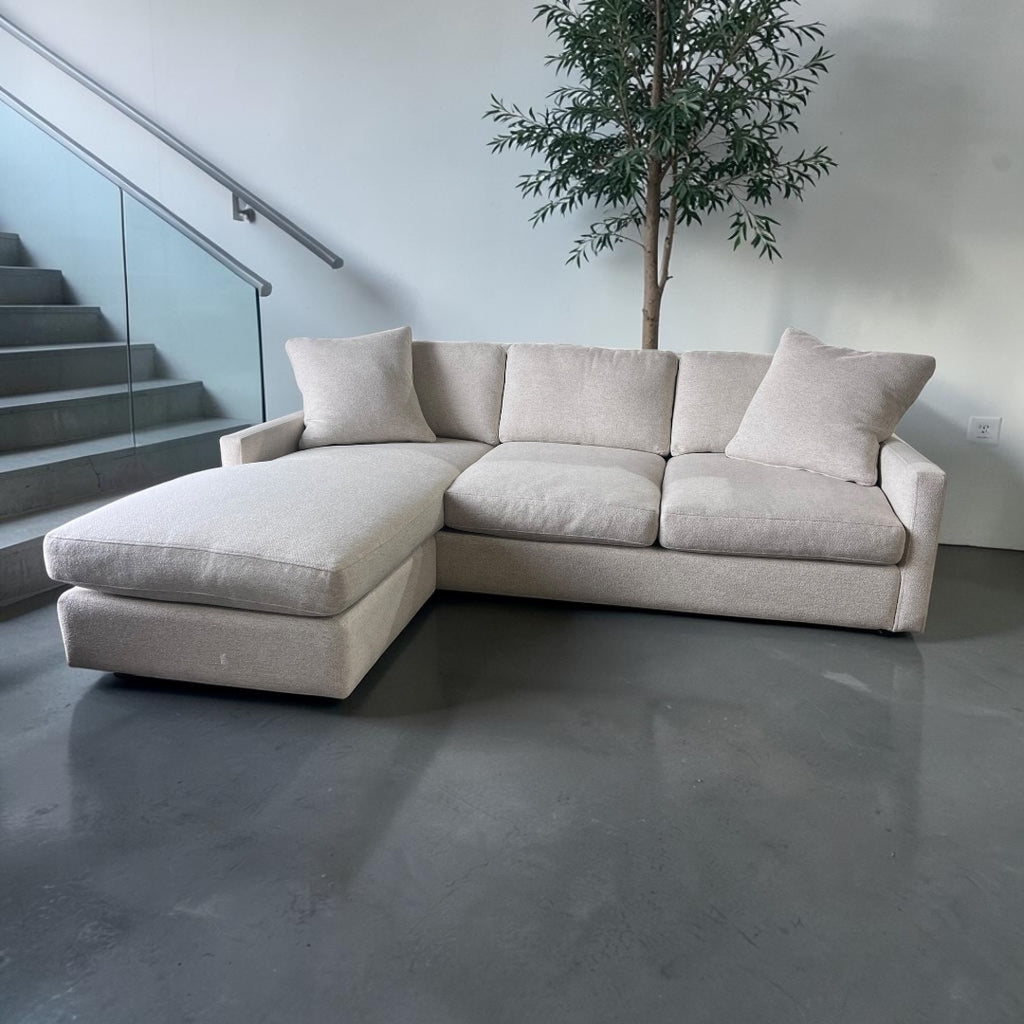 Room & Board 91” Linger Deep 43” seating, 2 Piece, Reversible Chaise Sofa Sectional. Heavy Down Blend Cushions in Declan Ivory