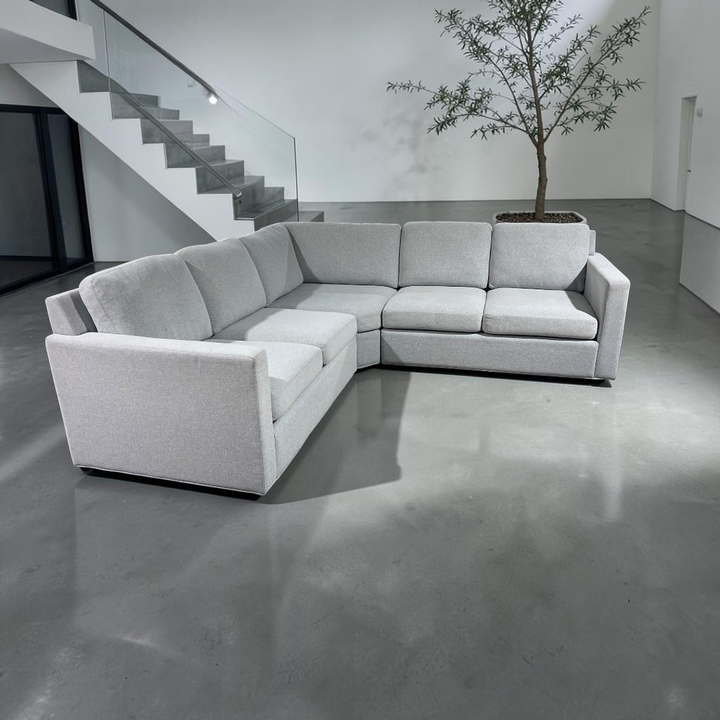 Potterybarn Cameron 98”x 98” Square Arm 3-Piece L-Shaped Wedge Sectional. Memory Foam Cushions in Dove Performance Heathered Basketweave