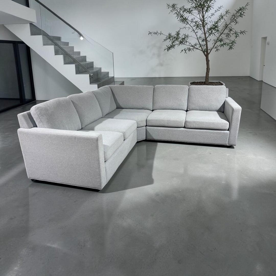 Potterybarn Cameron 98”x 98” Square Arm 3-Piece L-Shaped Wedge Sectional. Memory Foam Cushions in Dove Performance Heathered Basketweave