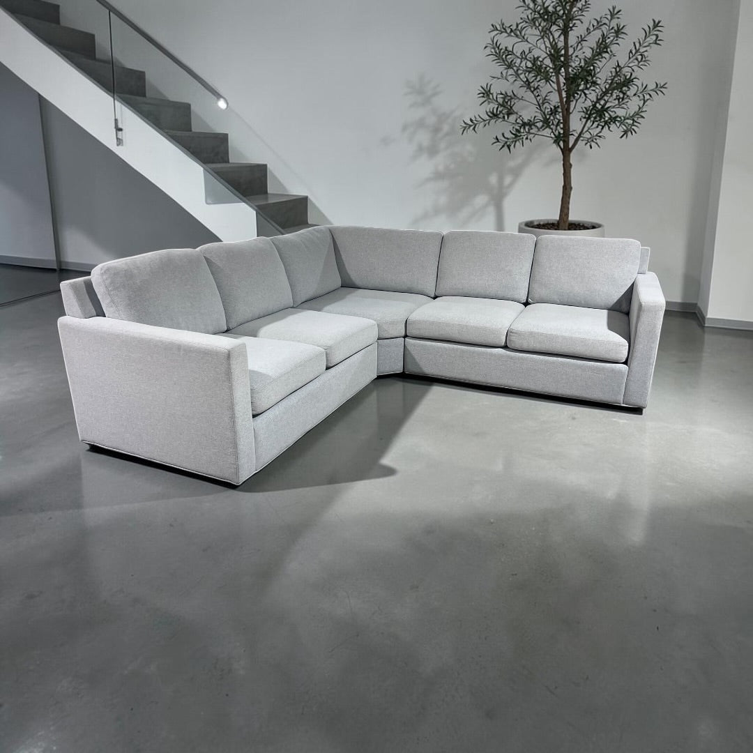Potterybarn Cameron 98”x 98” Square Arm 3-Piece L-Shaped Wedge Sectional. Memory Foam Cushions in Dove Performance Heathered Basketweave