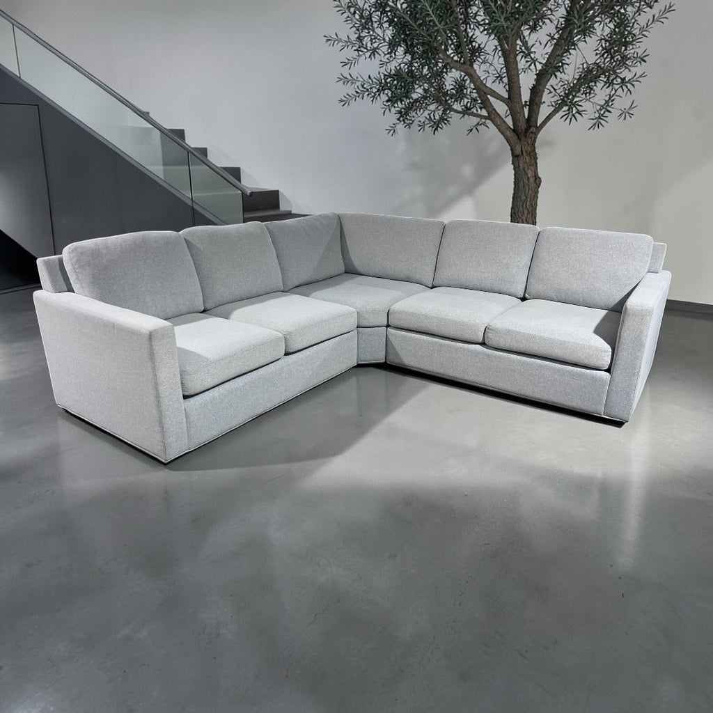 Potterybarn Cameron 98”x 98” Square Arm 3-Piece L-Shaped Wedge Sectional. Memory Foam Cushions in Dove Performance Heathered Basketweave