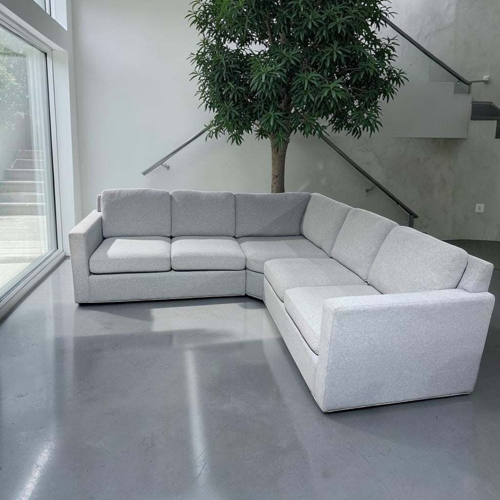 Potterybarn Cameron 98”x 98” Square Arm 3-Piece L-Shaped Wedge Sectional. Memory Foam Cushions in Dove Performance Heathered Basketweave