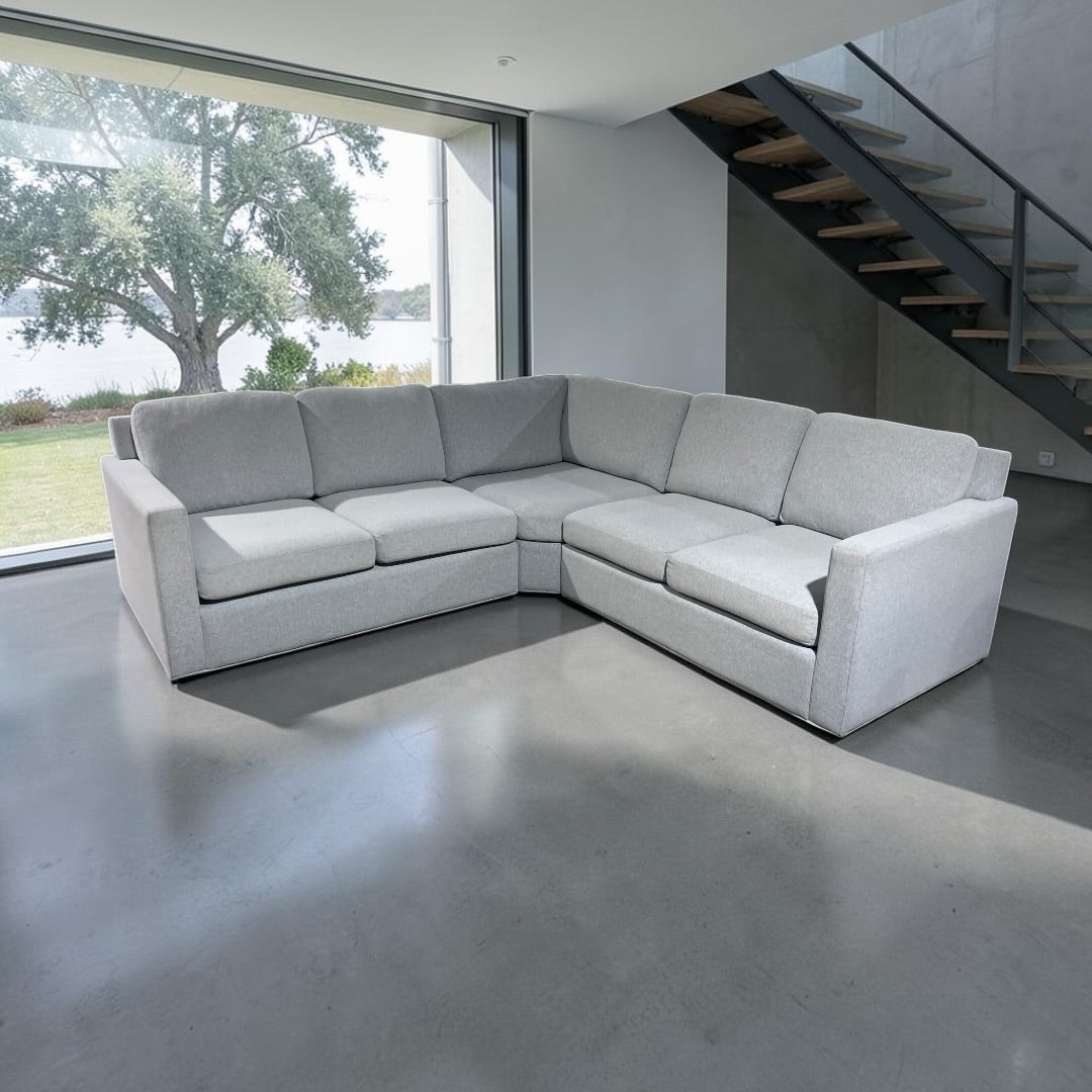 Potterybarn Cameron 98”x 98” Square Arm 3-Piece L-Shaped Wedge Sectional. Memory Foam Cushions in Dove Performance Heathered Basketweave