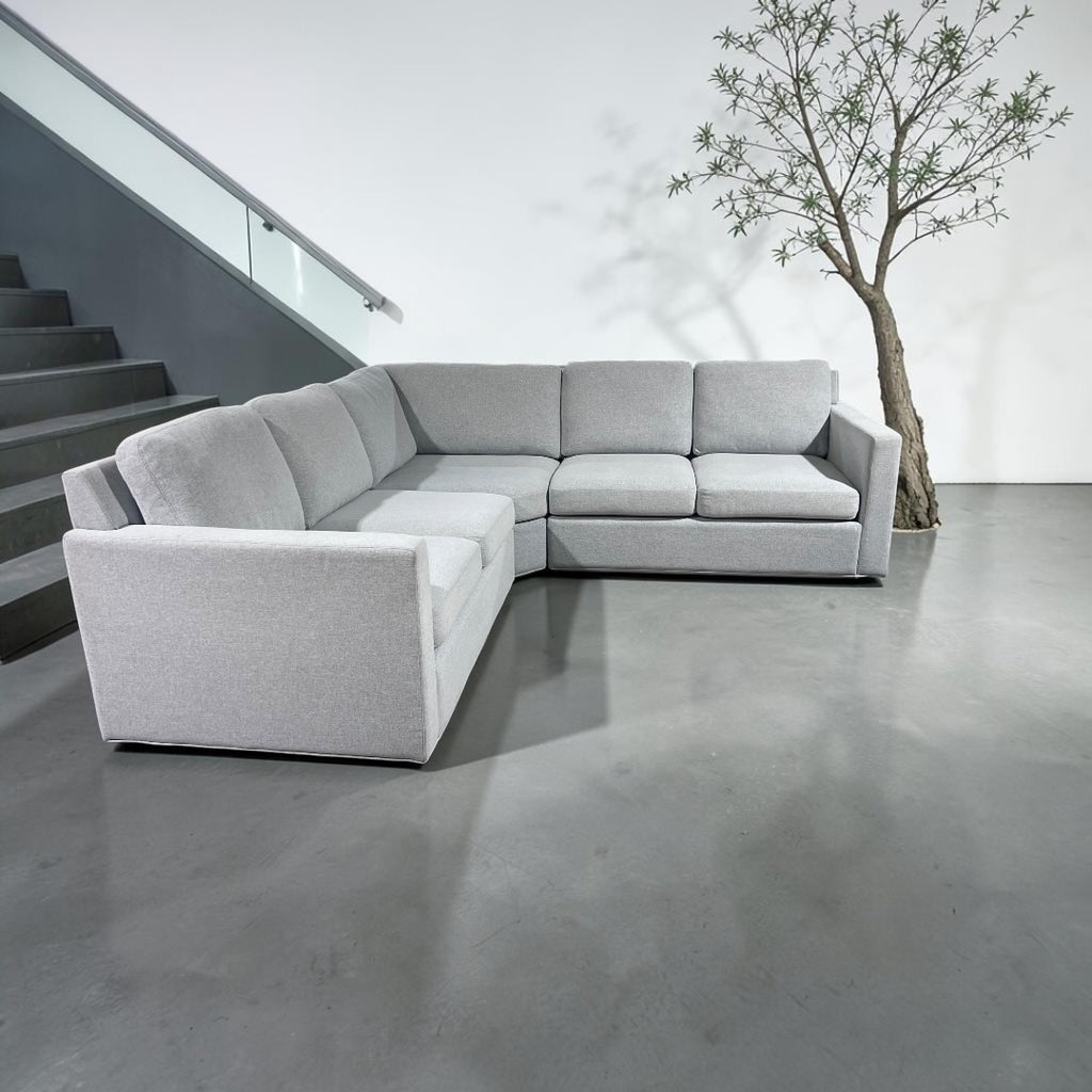 Potterybarn Cameron 98”x 98” Square Arm 3-Piece L-Shaped Wedge Sectional. Memory Foam Cushions in Dove Performance Heathered Basketweave
