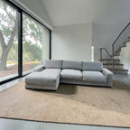 West Elm Dalton 121” 2-Piece Deep seating Sofa Chaise Sectional, Down Blend in Silver, Performance Velvet