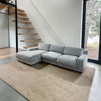 West Elm Dalton 121” 2-Piece Deep seating Sofa Chaise Sectional, Down Blend in Silver, Performance Velvet