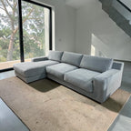 West Elm Dalton 121” 2-Piece Deep seating Sofa Chaise Sectional, Down Blend in Silver, Performance Velvet