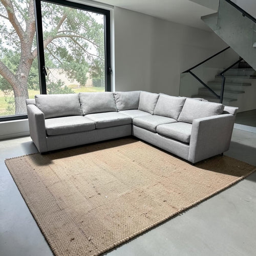 Crate & Barrel 102.5” Barrett 3-Piece L-Shaped Sectional Sofa, Down Blend Cushions in Galaxy Ice Linen Basketweave