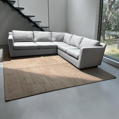 Crate & Barrel 102.5” Barrett 3-Piece L-Shaped Sectional Sofa, Down Blend Cushions in Galaxy Ice Linen Basketweave