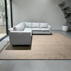 Crate & Barrel 102.5” Barrett 3-Piece L-Shaped Sectional Sofa, Down Blend Cushions in Galaxy Ice Linen Basketweave