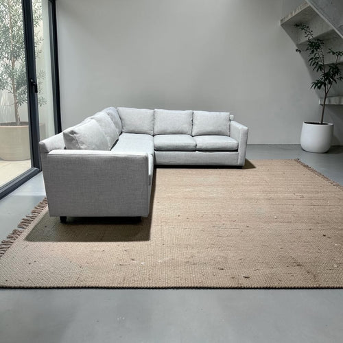 Crate & Barrel 102.5” Barrett 3-Piece L-Shaped Sectional Sofa, Down Blend Cushions in Galaxy Ice Linen Basketweave