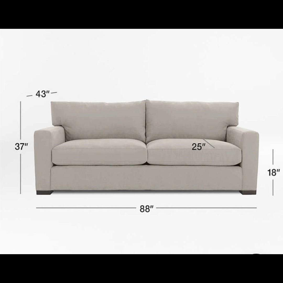Crate & Barrel Axis 88" Sofa and Chair and a Half, Down Blend, Ascend Fabric in Pinecone