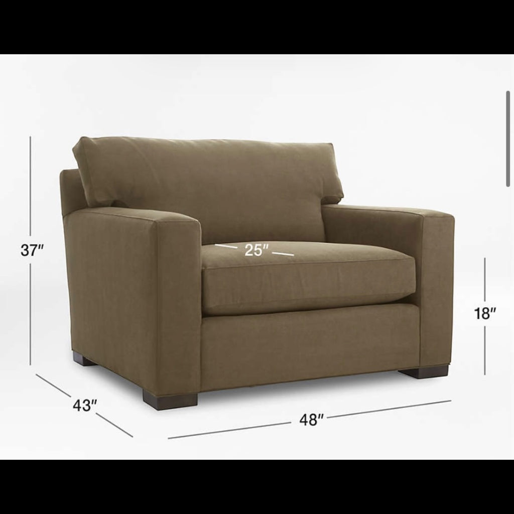Crate & Barrel Axis 88" Sofa and Chair and a Half, Down Blend, Ascend Fabric in Pinecone