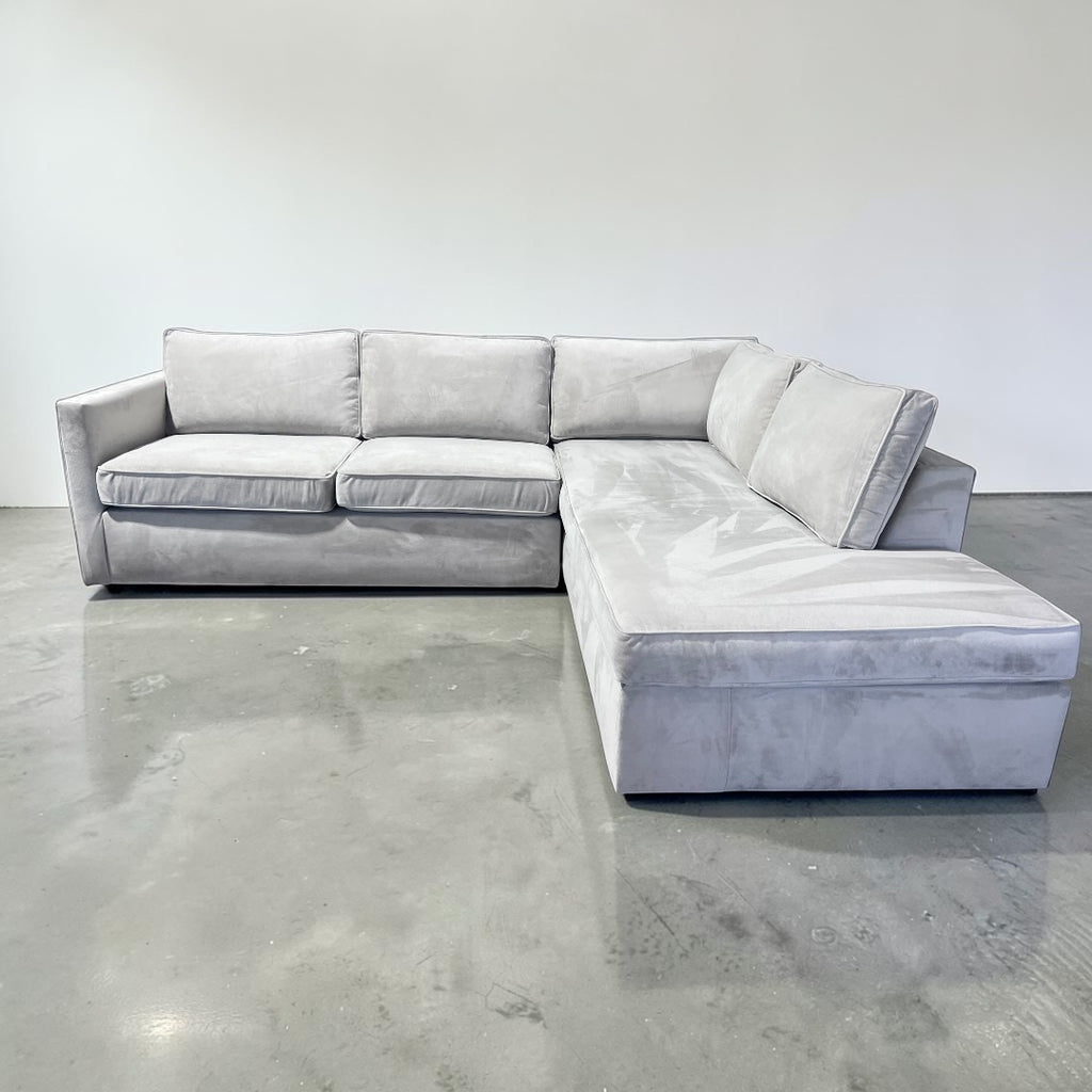 West Elm Harris 106” L Shape Sofa Chaise Sectional Down Blend in Stone Performance Velvet