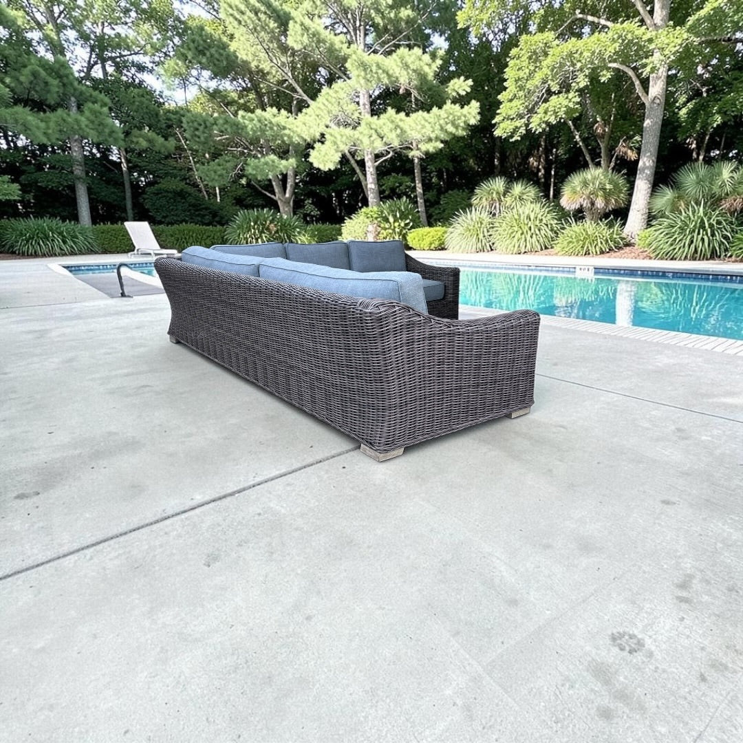Restoration Hardware RH Provence Luxe Depth 123” x 98” Right Arm L Shape Outdoor Sectional Sofa, Perf Linen Weave and Outdoor All Weather Covers