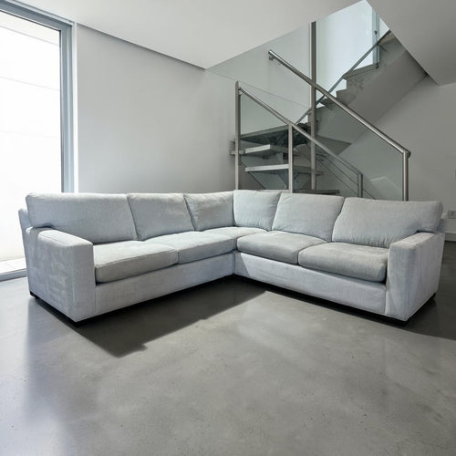 Crate & Barrel Axis113” 2 Piece, L Shape XL Deep Sofa Sectional w/ Ottoman, Down Blend Cushions in Synergy Haze Chenille