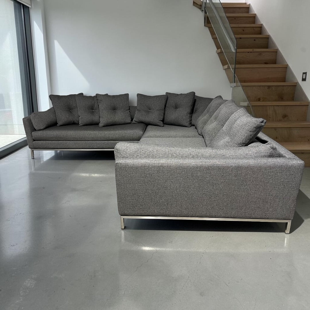 Restoration Hardware Cordoba 139” x 118” 3 Piece, XL wide Sofa Sectional, Heavy Down Blend Cushions in Charcoal Performance Linen Basketweave