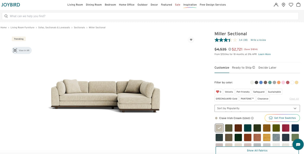 Joybird Miller 113” 2 Piece, L Shape Sectional in Crave Irish Cream