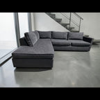 West Elm Harris 116” 2-Piece L Shape Bumper Chaise Sectional Sofa, Down Blend in Performance Basket Slub Pewter Gray