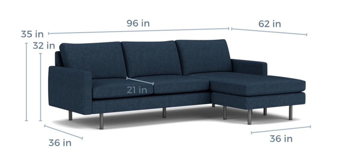 Room & Board Jasper 96” Reversible Chaise in Tepic Navy