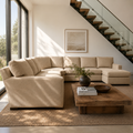 Crate & Barrel Axis 154” 4 Piece Wedge Sofa Chaise Sectional in Douglas Camel herringbone microfiber
