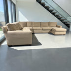 Crate & Barrel Axis 154” 4 Piece Wedge Sofa Chaise Sectional in Douglas Camel herringbone microfiber