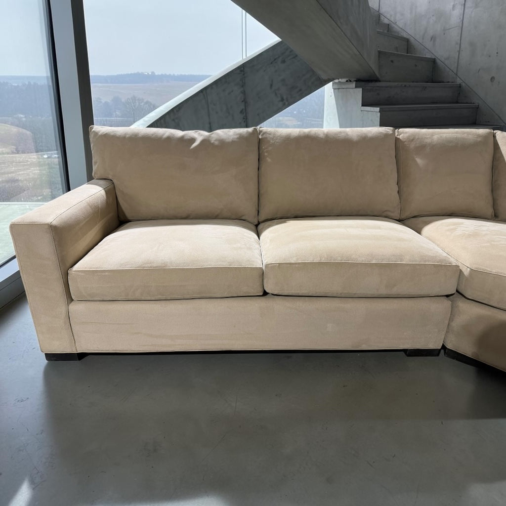 Crate & Barrel Axis 154” 4 Piece Wedge Sofa Chaise Sectional in Douglas Camel herringbone microfiber

