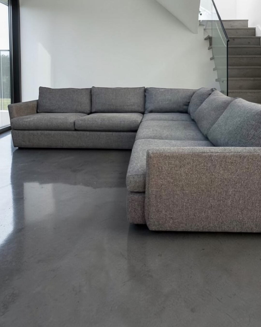 Crate & Barrel Lounge Deep 125” Sofa Sectional, down blend in Taft Truffle - Deep Seating