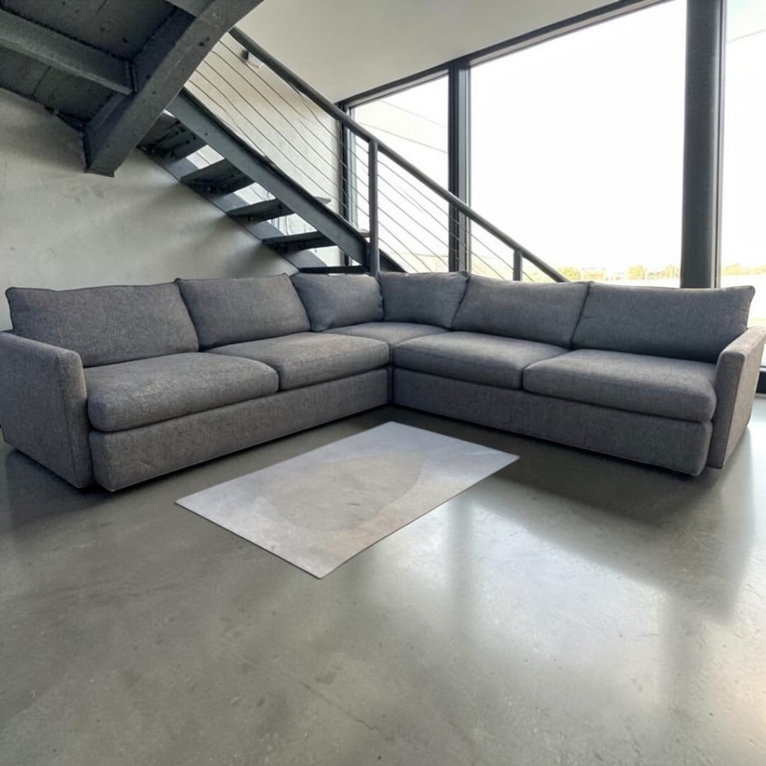 Crate & Barrel Lounge Deep 125” Sofa Sectional, down blend in Taft Truffle - Deep Seating
