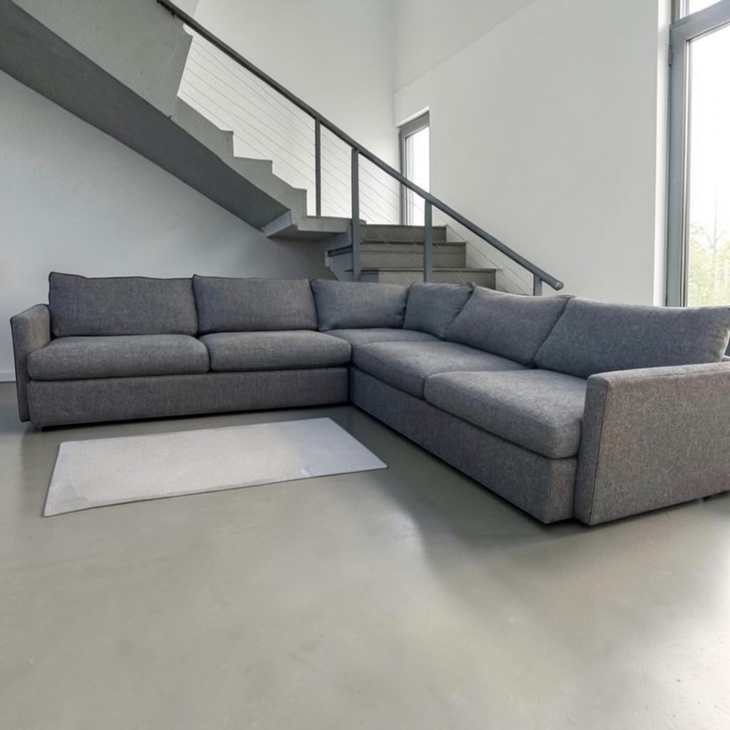 Crate & Barrel Lounge Deep 125” Sofa Sectional, down blend in Taft Truffle - Deep Seating
