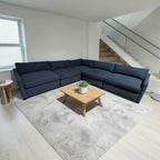 Uttermost Revelation Modular 5 Piece. L-Shape Sectional, Deep Seating with Down Blend Cushions in Ink Blue Chenille