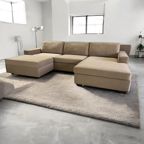 Albany Park 122" Barton Sofa Chaise Sectional in Camel Tan Performance Velvet