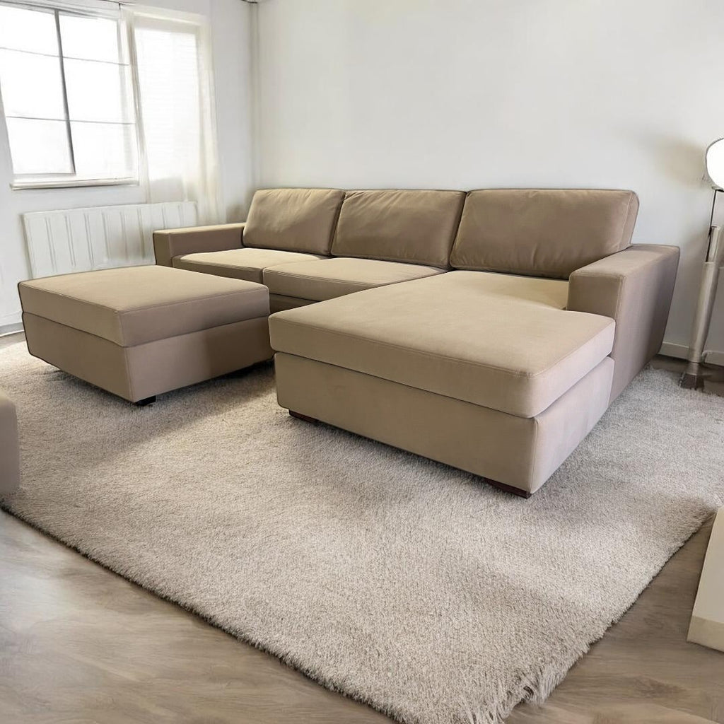 Albany Park 122" Barton Sofa Chaise Sectional in Camel Tan Performance Velvet