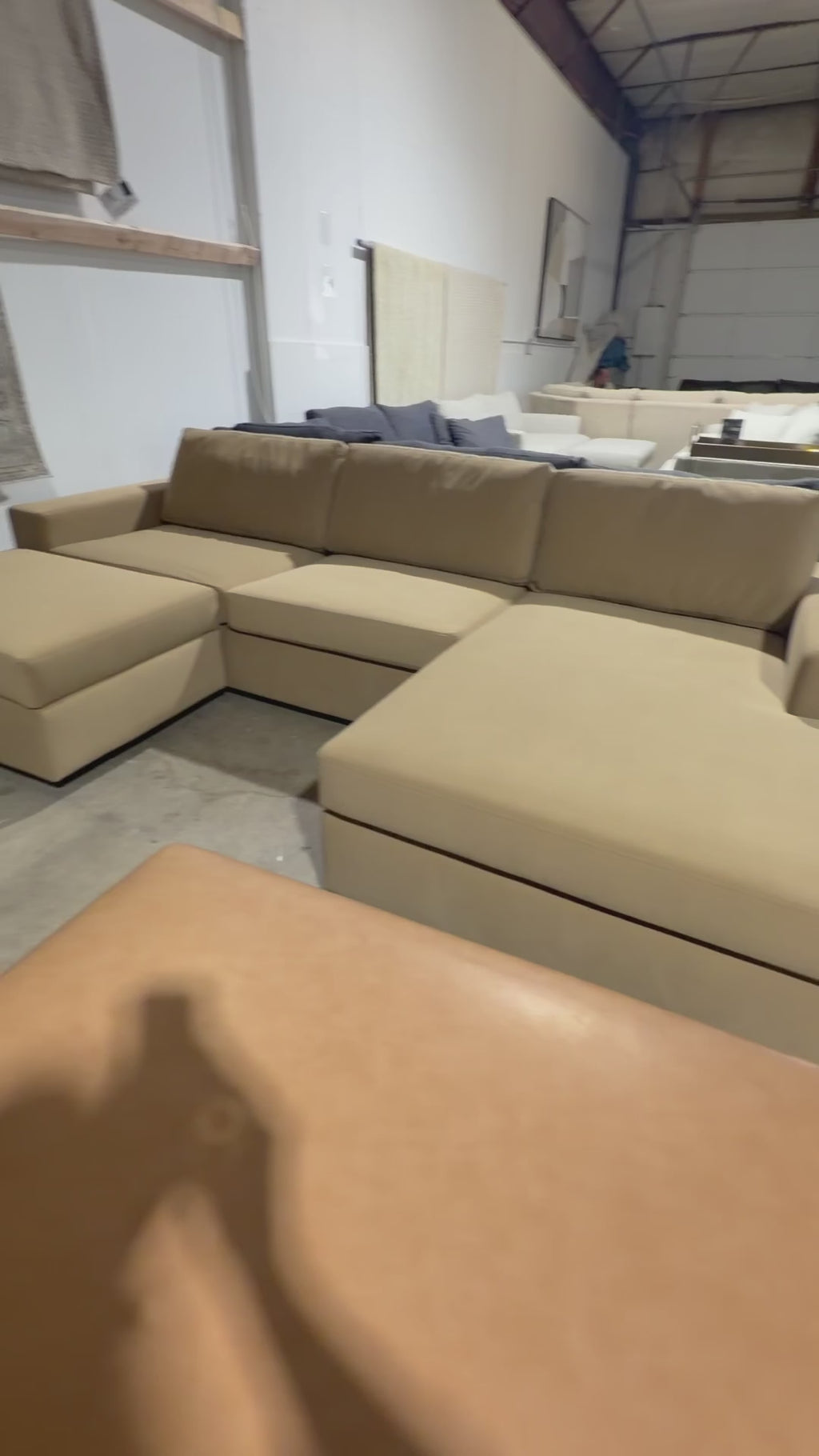 Albany Park 122" Barton Sofa Chaise Sectional in Camel Tan Performance Velvet