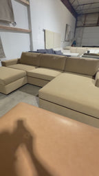 Albany Park 122" Barton Sofa Chaise Sectional in Camel Tan Performance Velvet