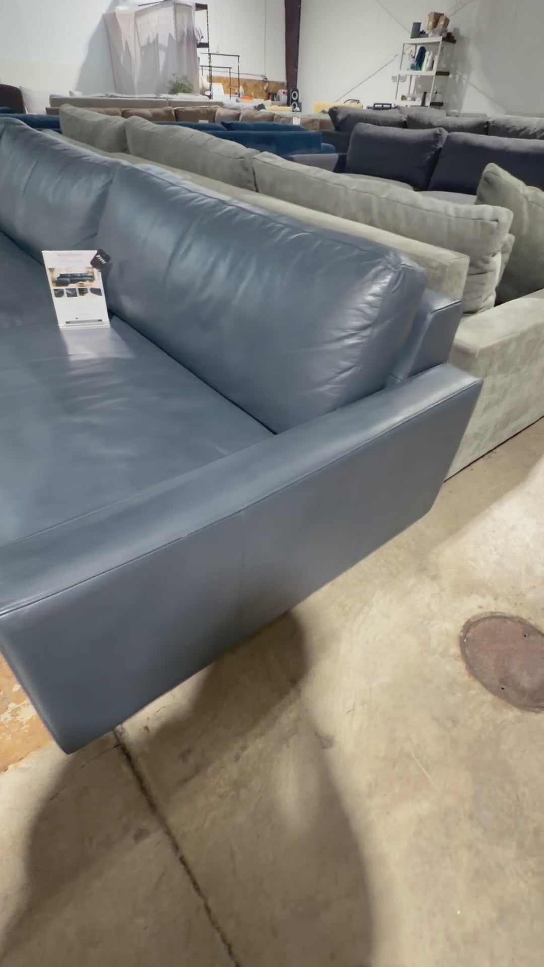 Room & Board Pierson 129” Leather, 2 Piece Sofa Chaise Sectional, Down Blend in Vento Cadet Leather