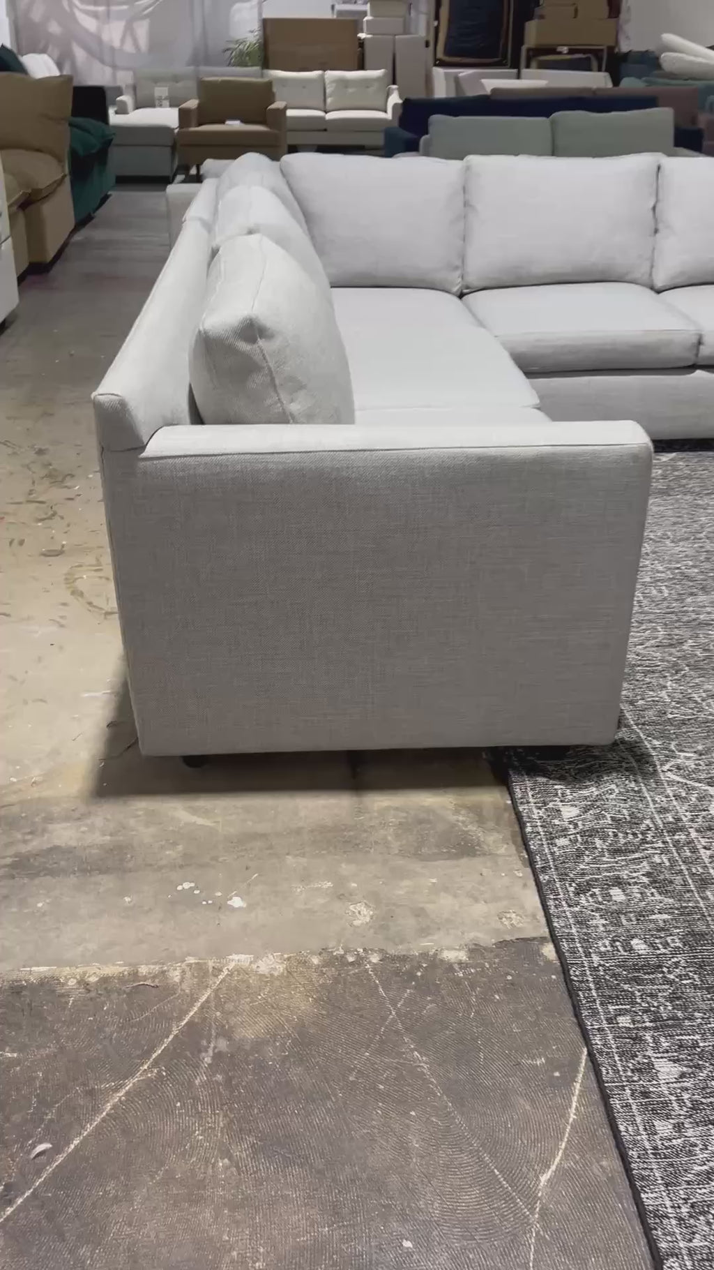 Crate & Barrel 102.5” Barrett 3-Piece L-Shaped Sectional Sofa, Down Blend Cushions in Galaxy Ice Linen Basketweave