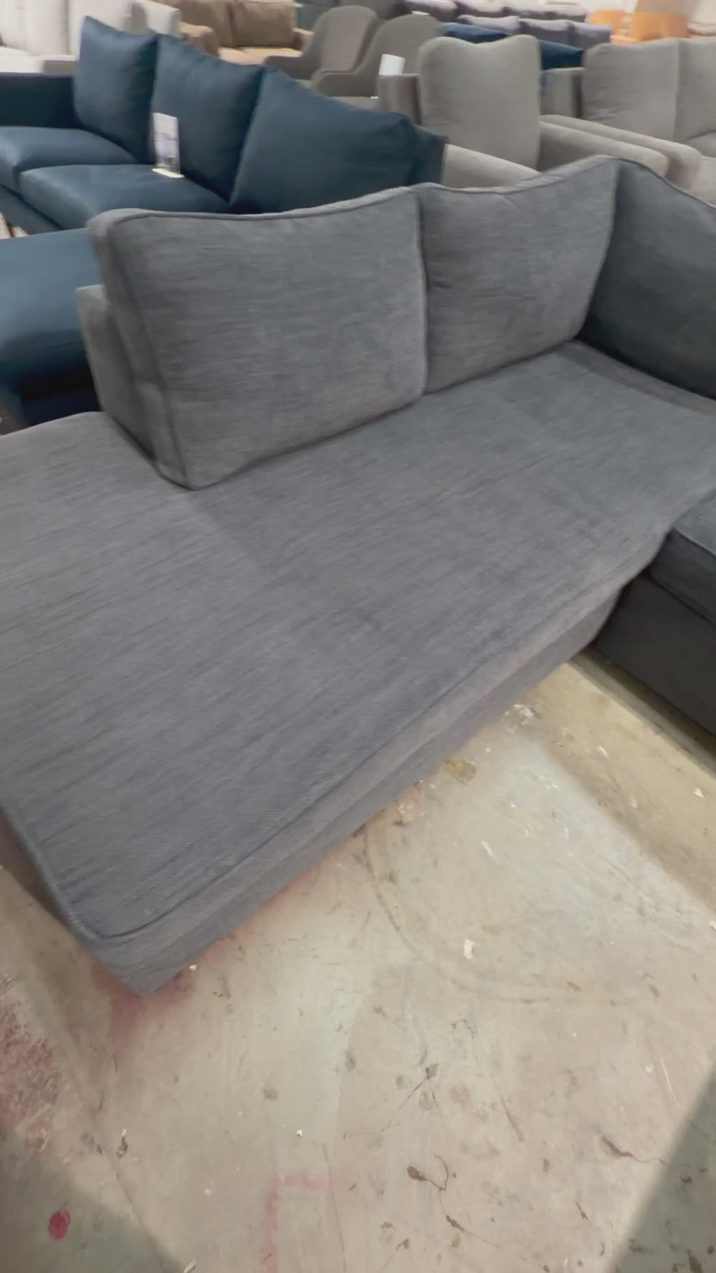 West Elm Harris 116” 2-Piece L Shape Bumper Chaise Sectional Sofa, Down Blend in Performance Basket Slub Pewter Gray