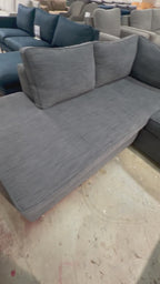 West Elm Harris 116” 2-Piece L Shape Bumper Chaise Sectional Sofa, Down Blend in Performance Basket Slub Pewter Gray