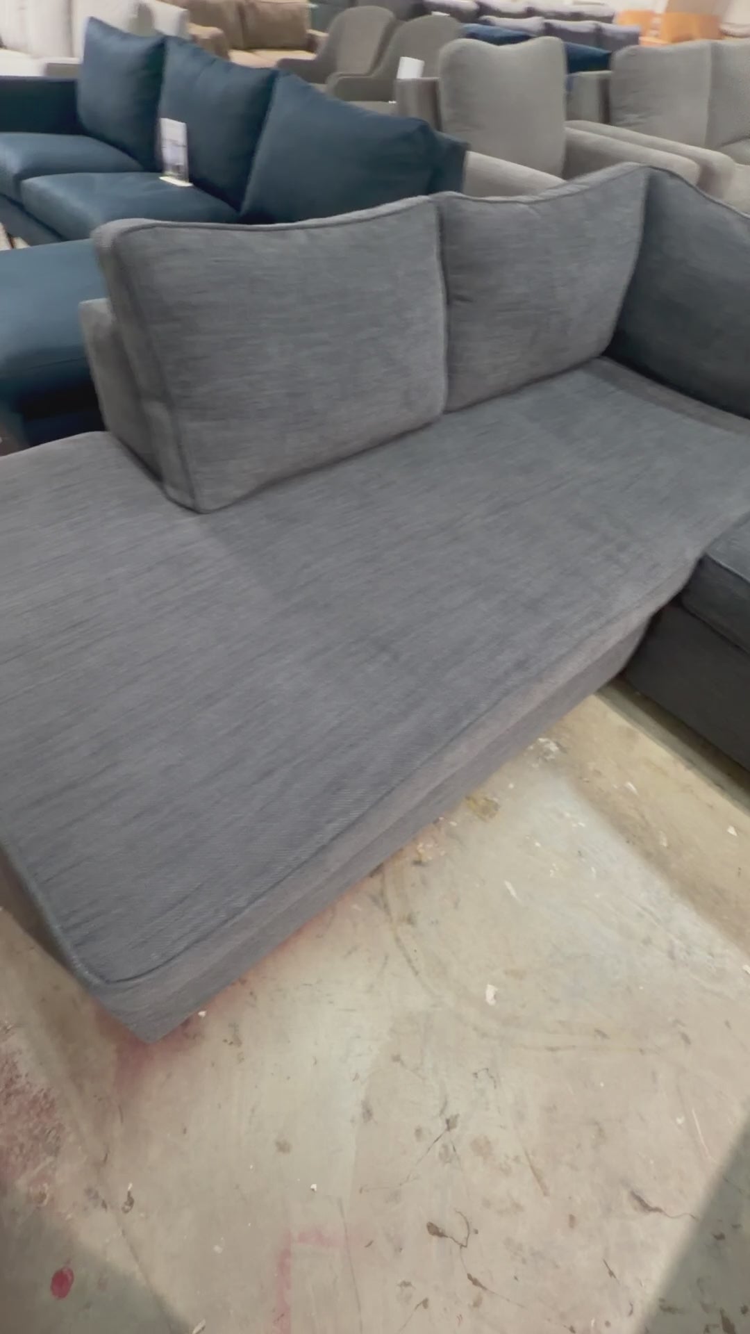 West Elm Harris 116” 2-Piece L Shape Bumper Chaise Sectional Sofa, Down Blend in Performance Basket Slub Pewter Gray