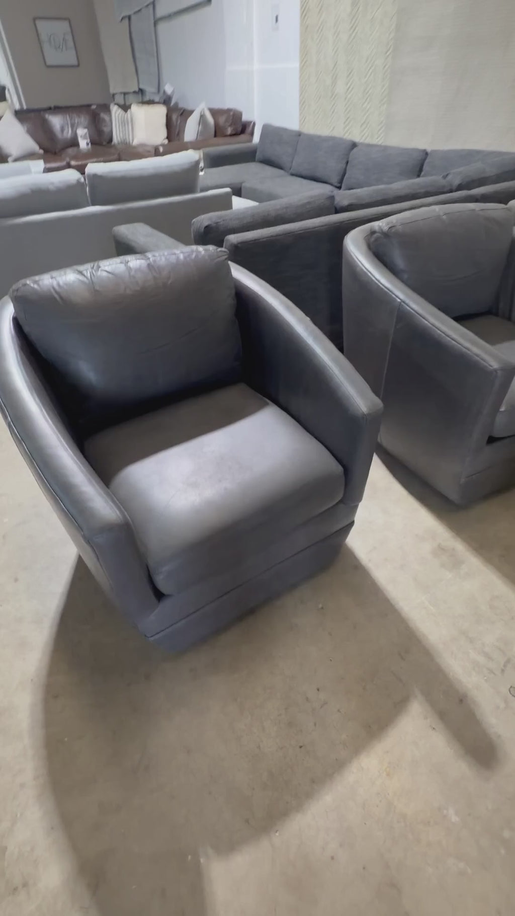 Room & Board Ford Swivel Chairs in Laino Slate Leathe