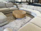 Four Hands Eaton Round Coffee Table in Light Oak Resin and Dark Gunmetal