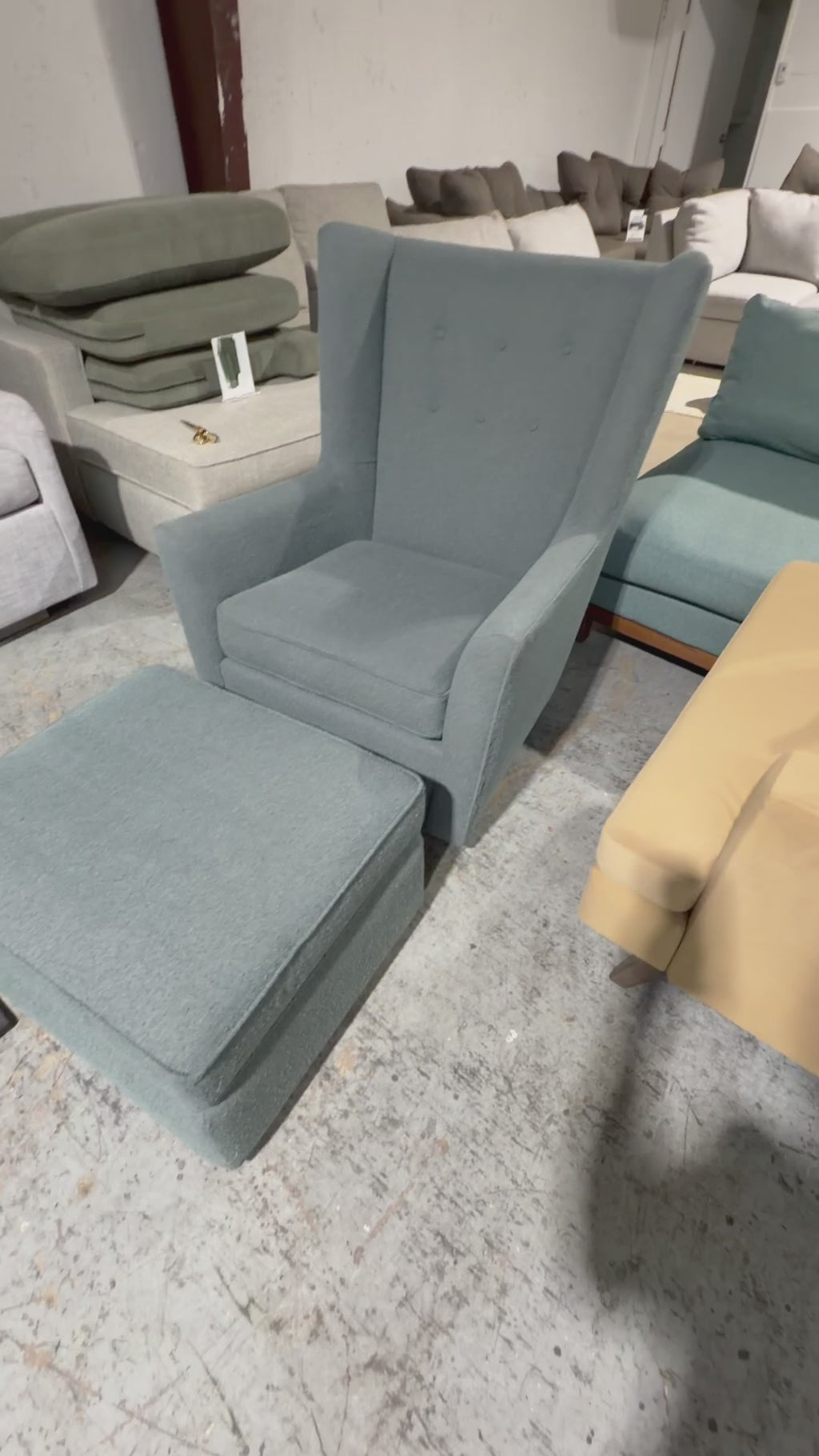 Room & Board Kennedy Swivel Glider Chair w/ ottoman in Declan Haze