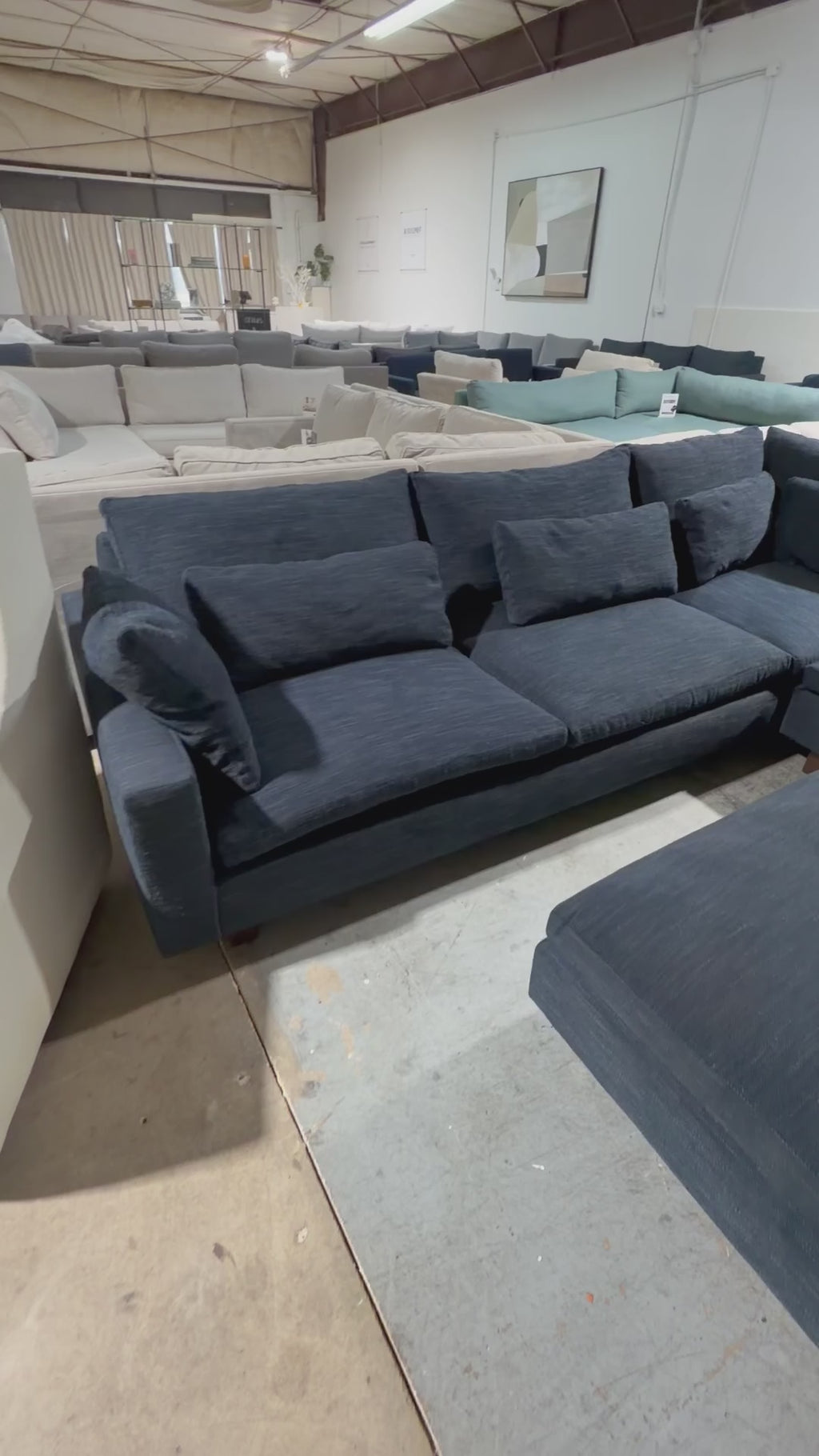 West Elm Harmony 117” 3 Piece L Shape w/ Ottoman in Midnight Performance Distressed Velvet